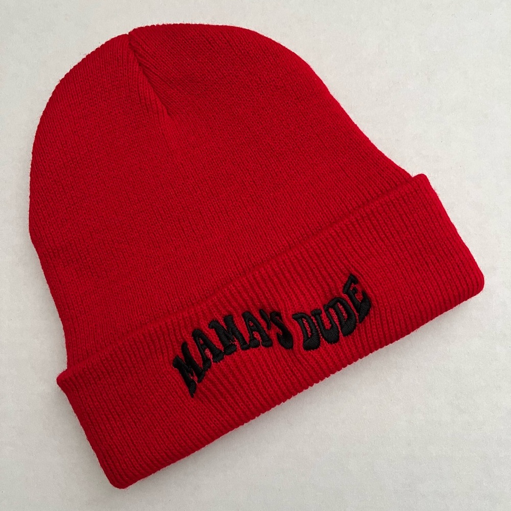Red Beanie with Embroidered Text